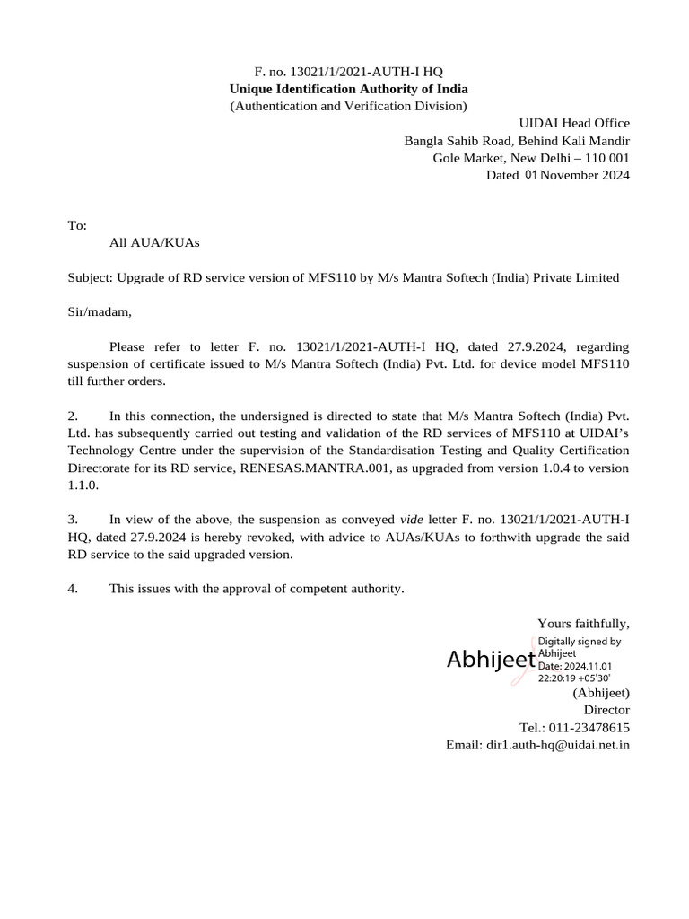 Revocation of MFS110 Suspension Notice | PDF | Computer Security | Security