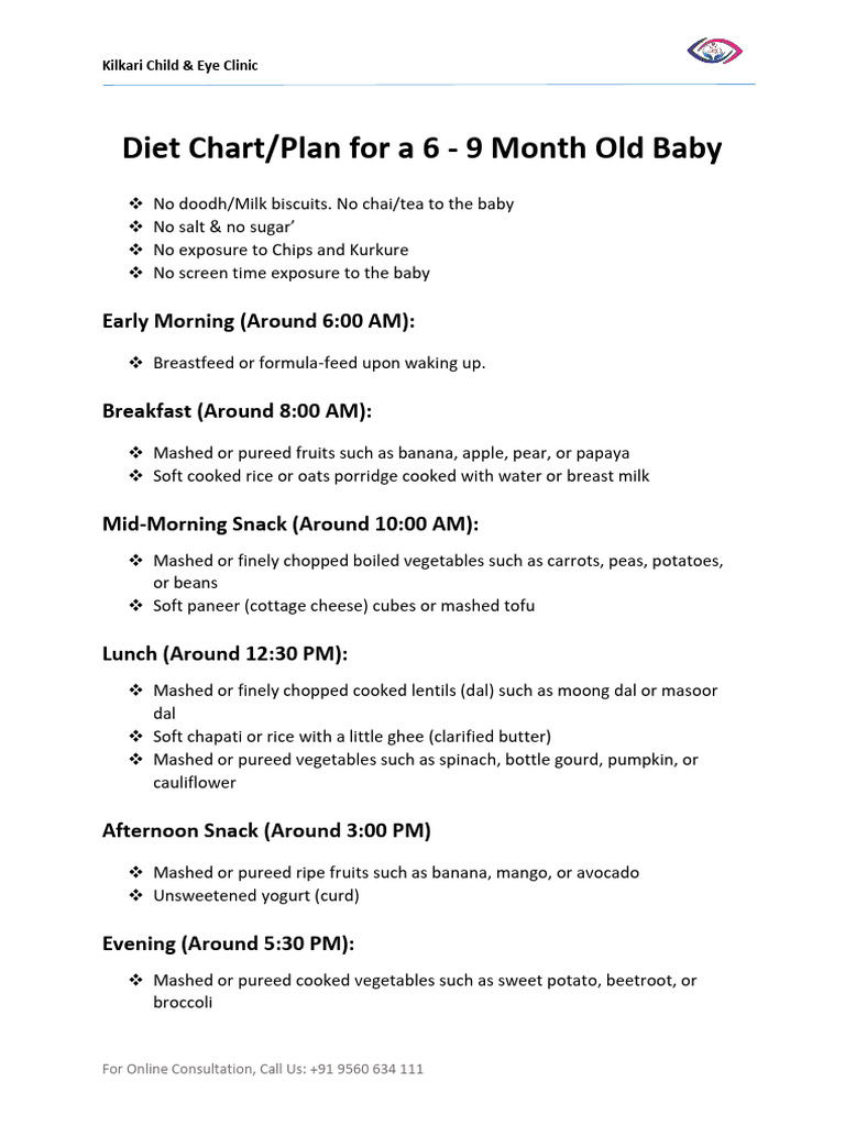 Diet Chart For 6 9 Month Old Baby Veg | PDF | Vegetables | Foods