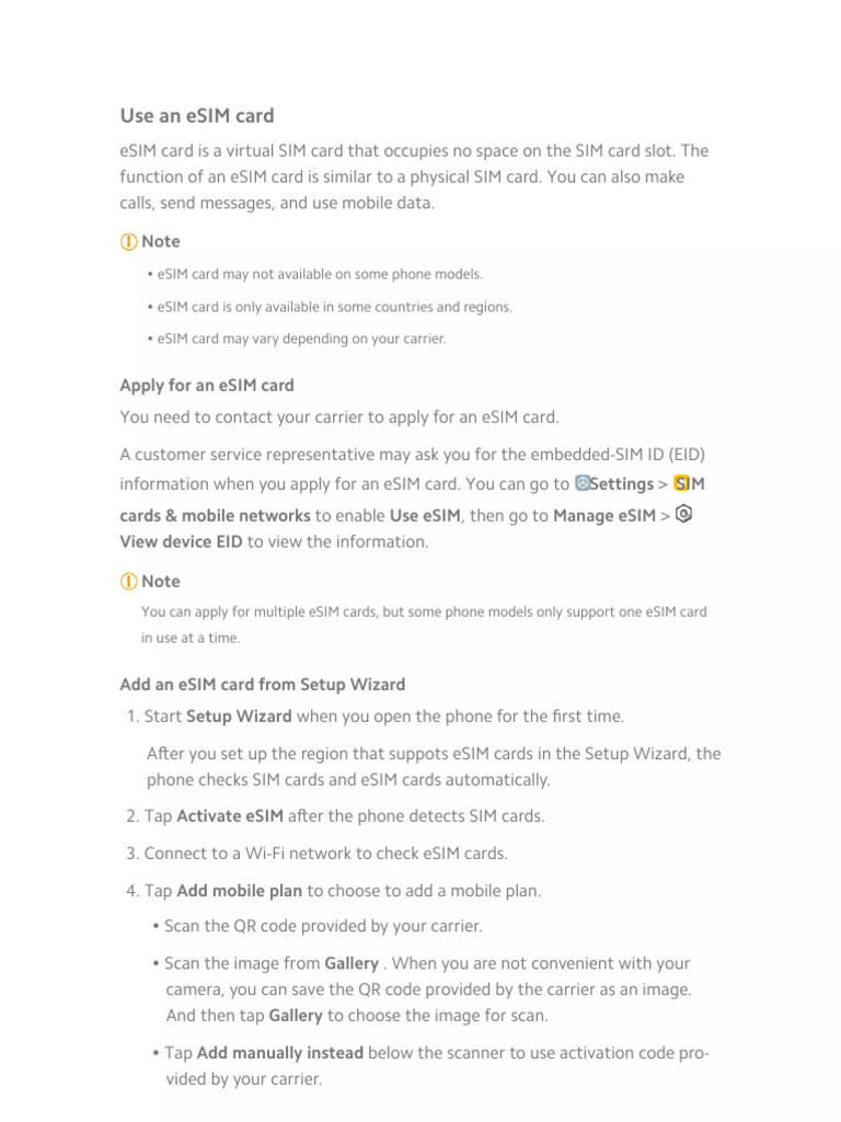 eSIM Setup Guide for Redmi Note 13 | PDF