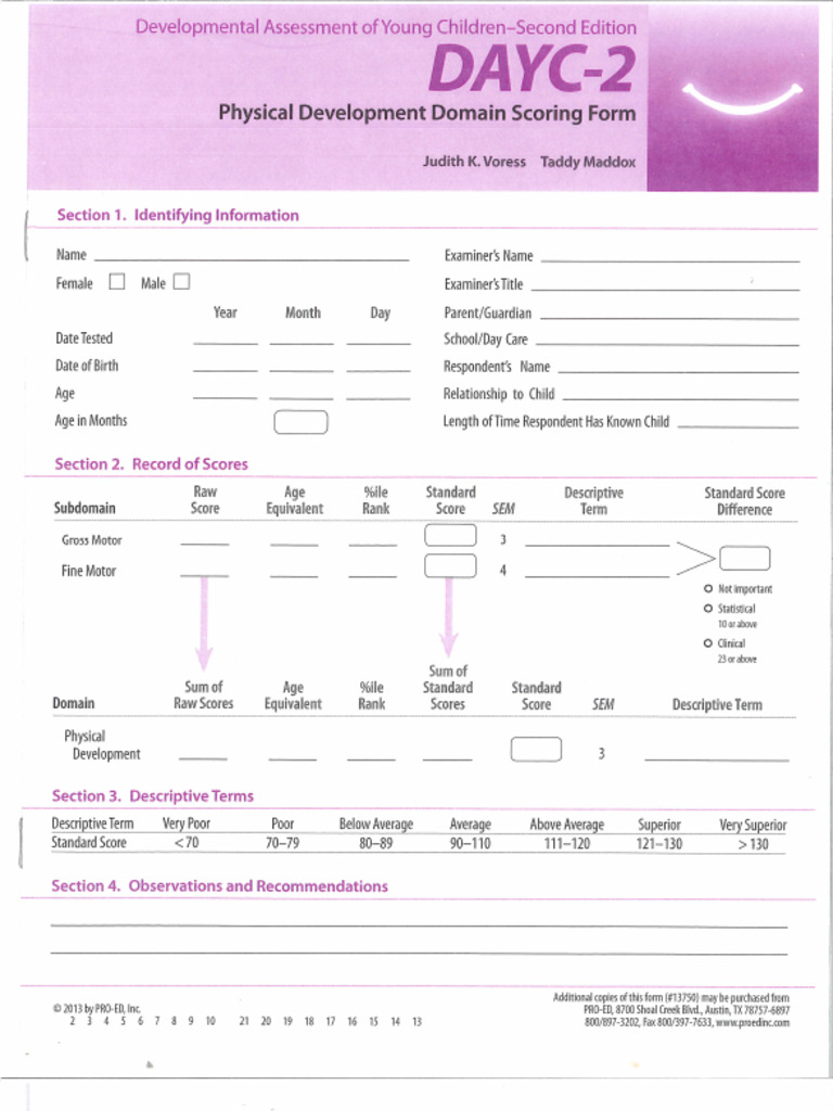 Physical Development Domain Scoring Form | PDF