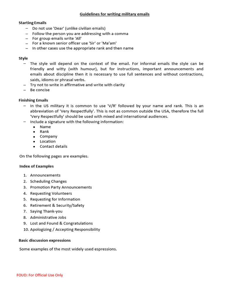 Guidelines For Writing Military Emails | PDF | Cost Of Living | Staff ...