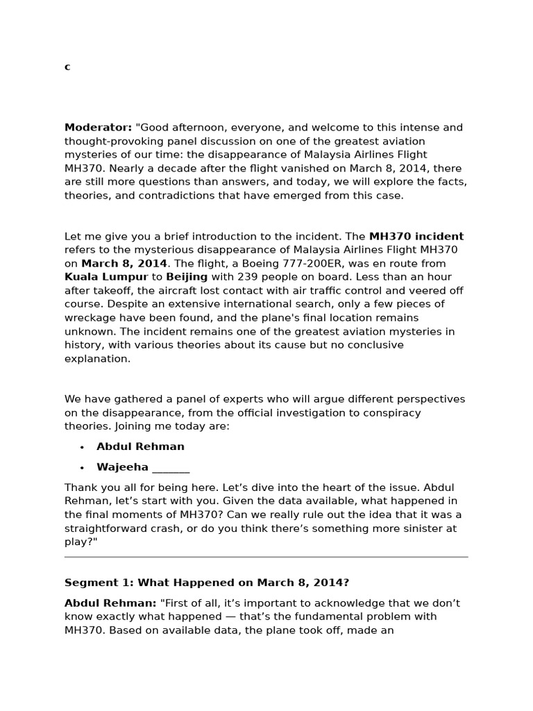 Panel Discusssion Script | PDF | Malaysia Airlines Flight 370 | Aviation