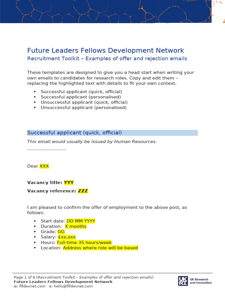 Examples of Offer and Rejection Emails | PDF