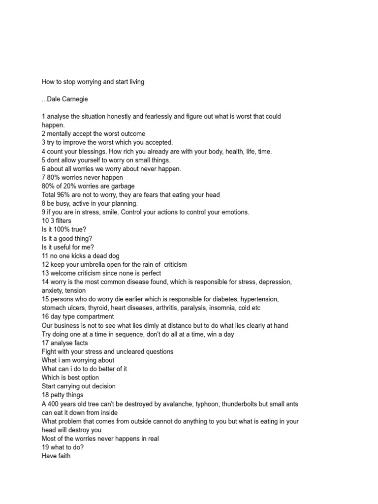 How To Stop Worrying and Start Living | PDF
