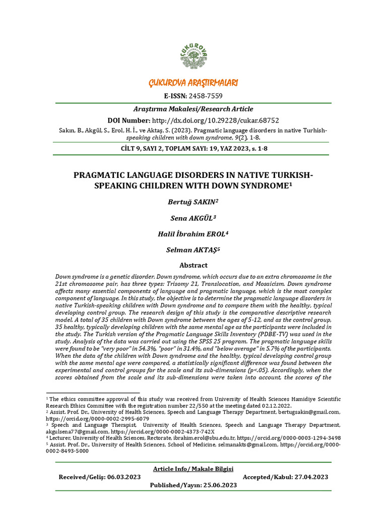 Pragmatic Language Disorders in Native Turkish | PDF | Down Syndrome ...