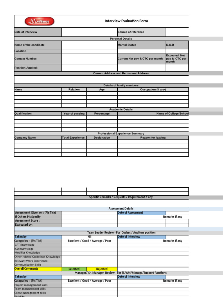 Interview Evaluation Form Template | PDF | Skill | Social Psychology