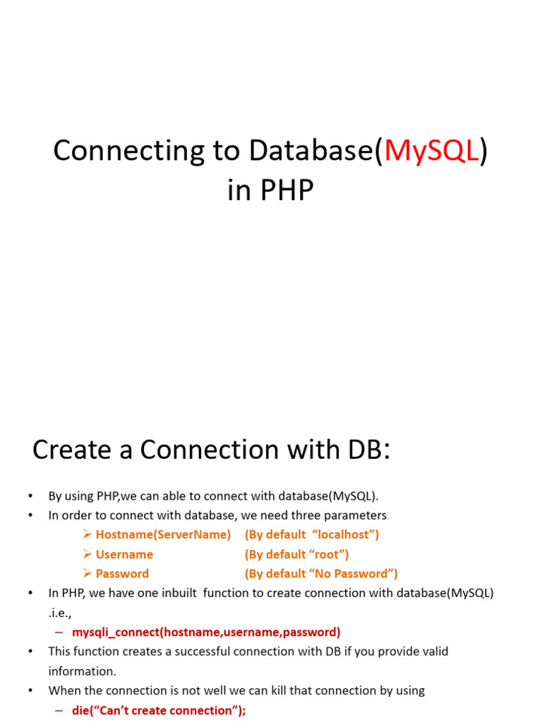Connecting To Database (MySQL) in PHP | PDF | Table (Database ...