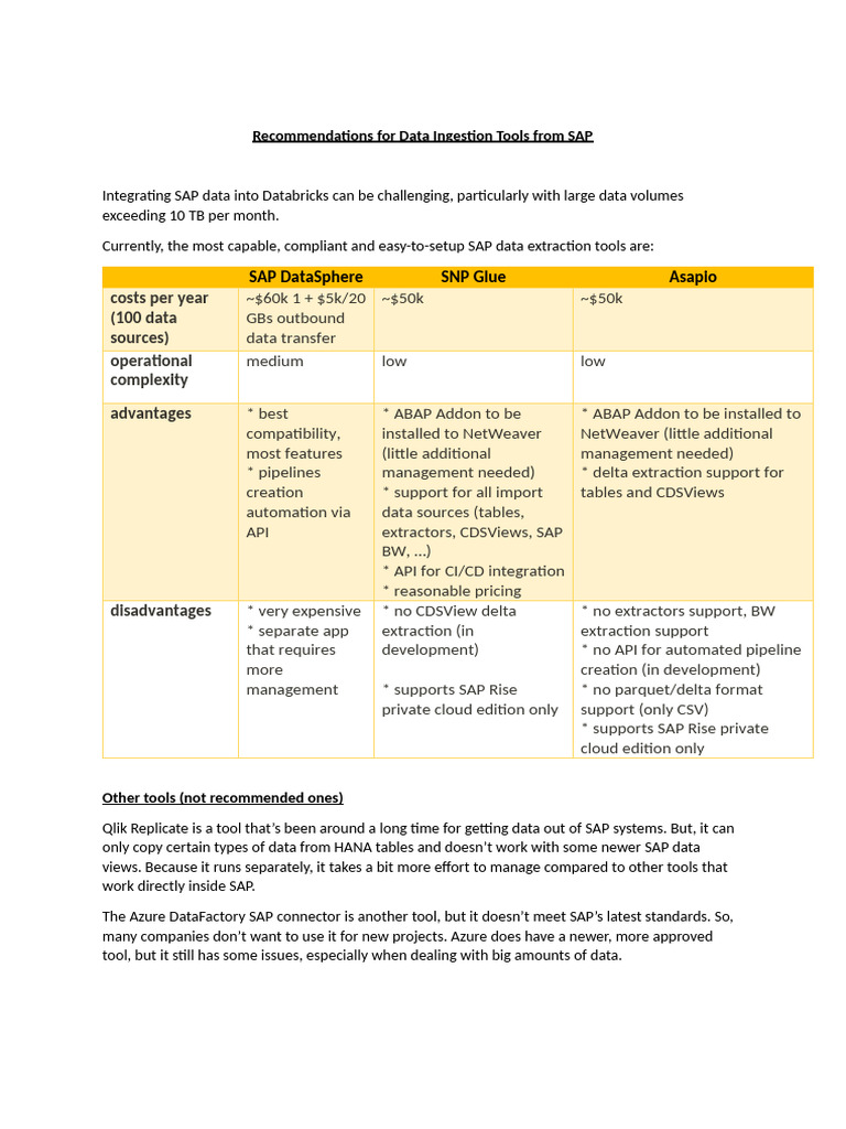 Recommendations For Data Ingestion Tools From SAP | PDF | Computing ...
