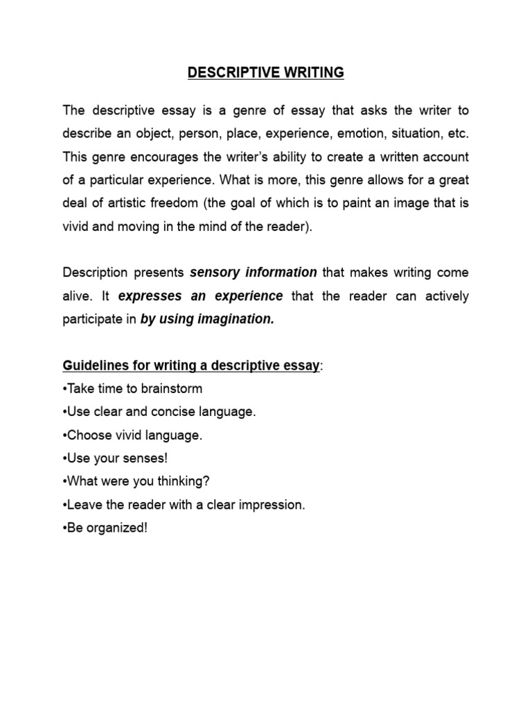 Descriptive Writing: Sensory Information Expresses An Experience by ...