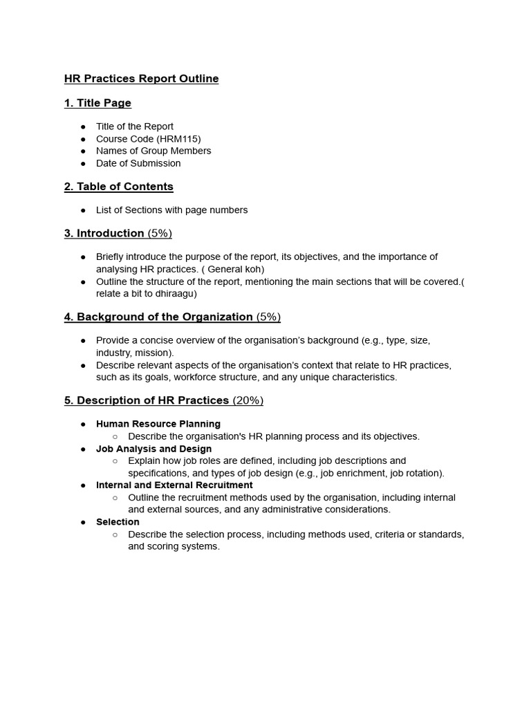 HR Practices Report Outline | PDF | Recruitment | Human Resources