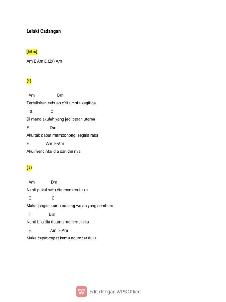 Lelaki Cadangan Chord Pdf