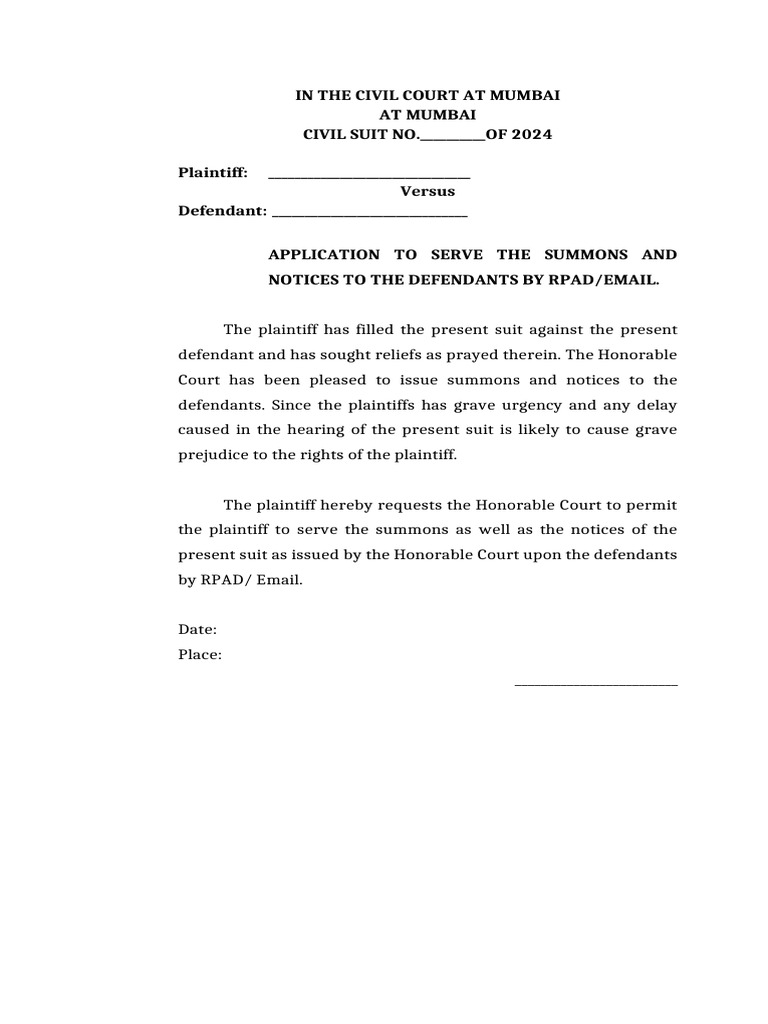 Application To Serve The Summons and Notice | PDF