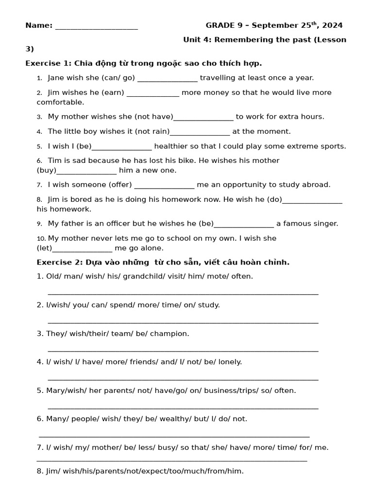 Grade 9 English Unit 4 Lesson 4 Exercises | PDF | French Fries | Foods