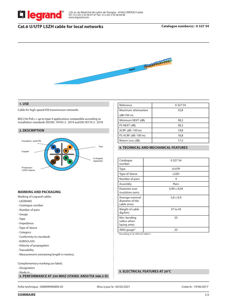 Cat 6 U/UTP LSZH Cable Specifications | PDF | Decibel | Electrical ...