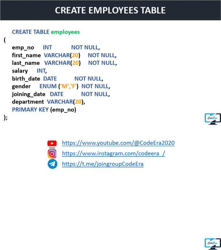 CREATE Employee Table 2 | PDF