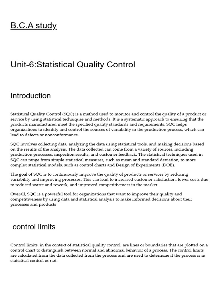 Unit-6 - Statistical Quality Control - B.C.A Study | PDF | Engineering ...