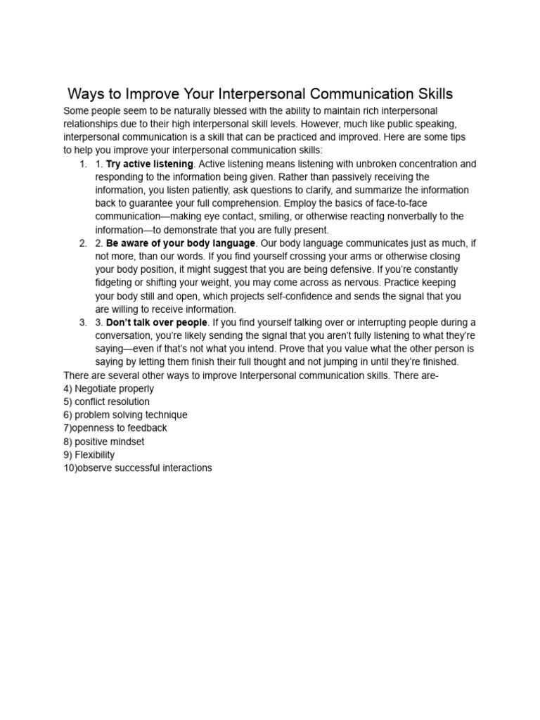 Ways To Improve Interpersonal Communication Skills | PDF