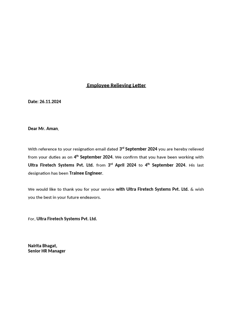 Reliveing Letter | PDF