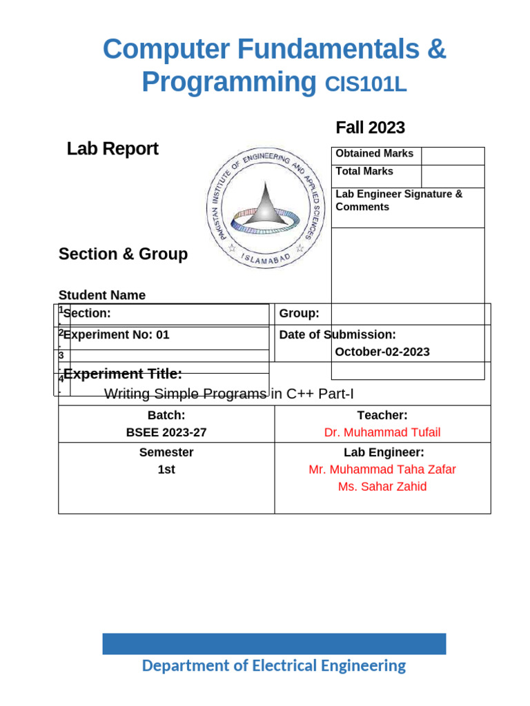 C++ Programming Lab Report Fall 2023 | PDF
