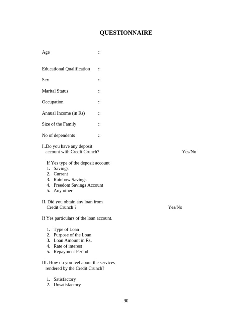 Questionnaire FOR LOANS AND ADVANCES | PDF | Loans | Money