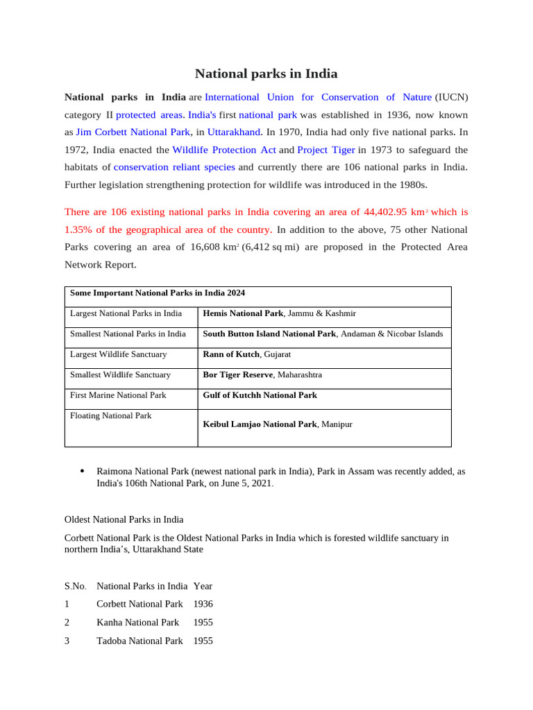 National Parks in India | PDF | National Park | Conservation Biology