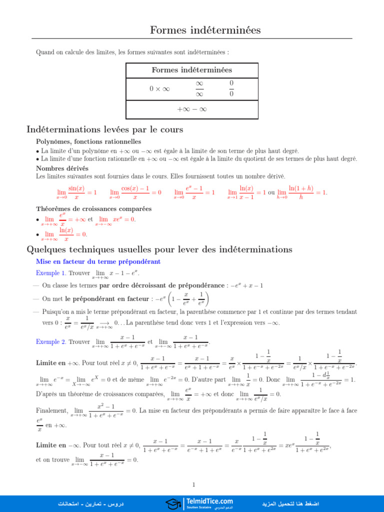 Limites et formes indéterminées | PDF | Limite (mathématiques ...