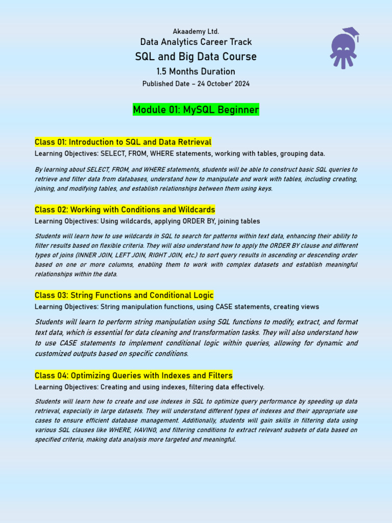 SQL and Big Data Short Course Final Module | PDF | Database Index ...