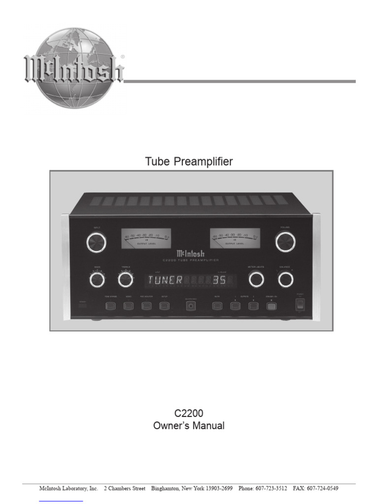 McIntosh C2200 Tube Preamplifier Manual | PDF | Information And ...