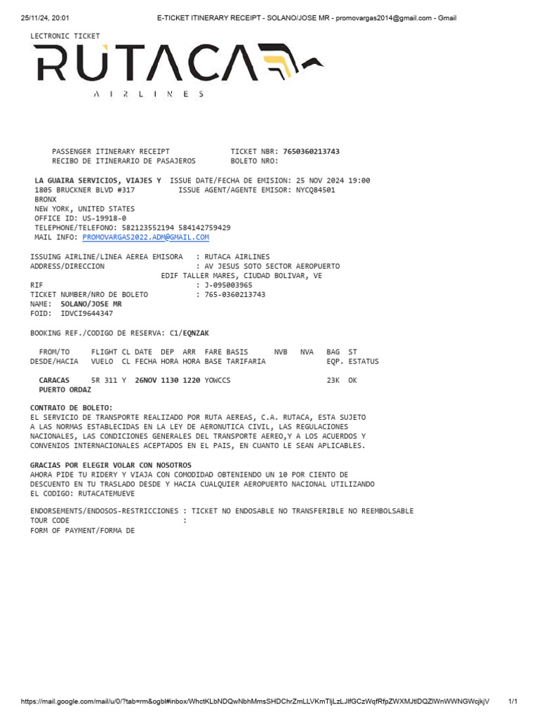 E ticket itinerary receipt solano jose mr promovargas2014 gmail