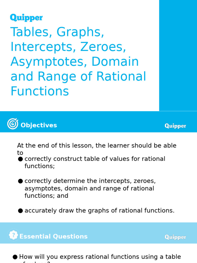 Rational Function Value Tables and Graphs | PDF | Asymptote ...