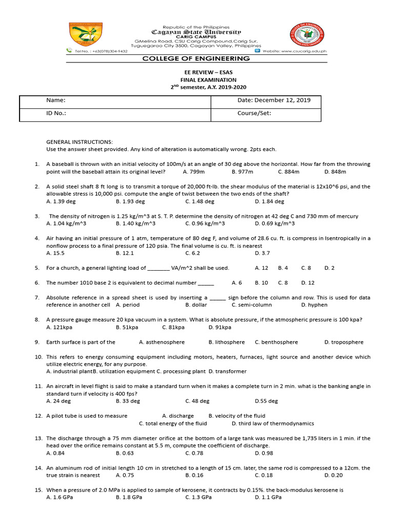 EE Review ESAS Exam | PDF | Lever | Heat