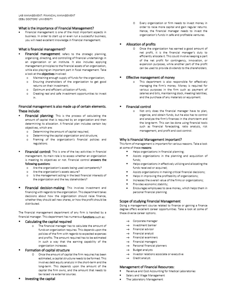 B Lesson 10 Notes - Financial Management | PDF | Balance Sheet ...