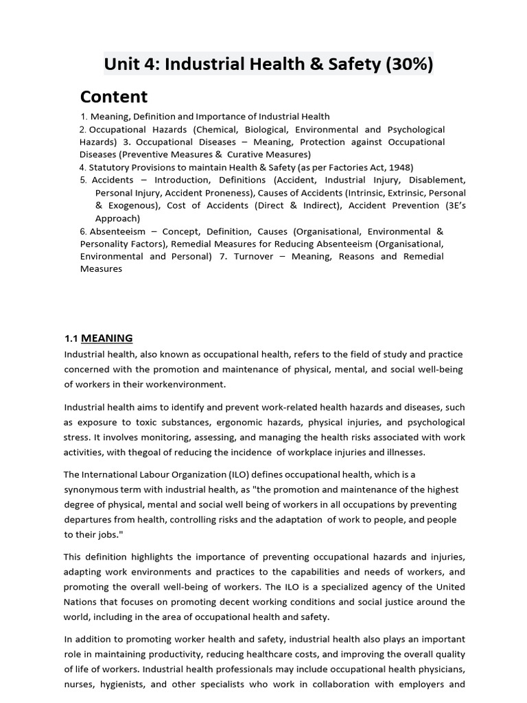Industrial Health & Safety Overview | PDF | Occupational Safety And ...