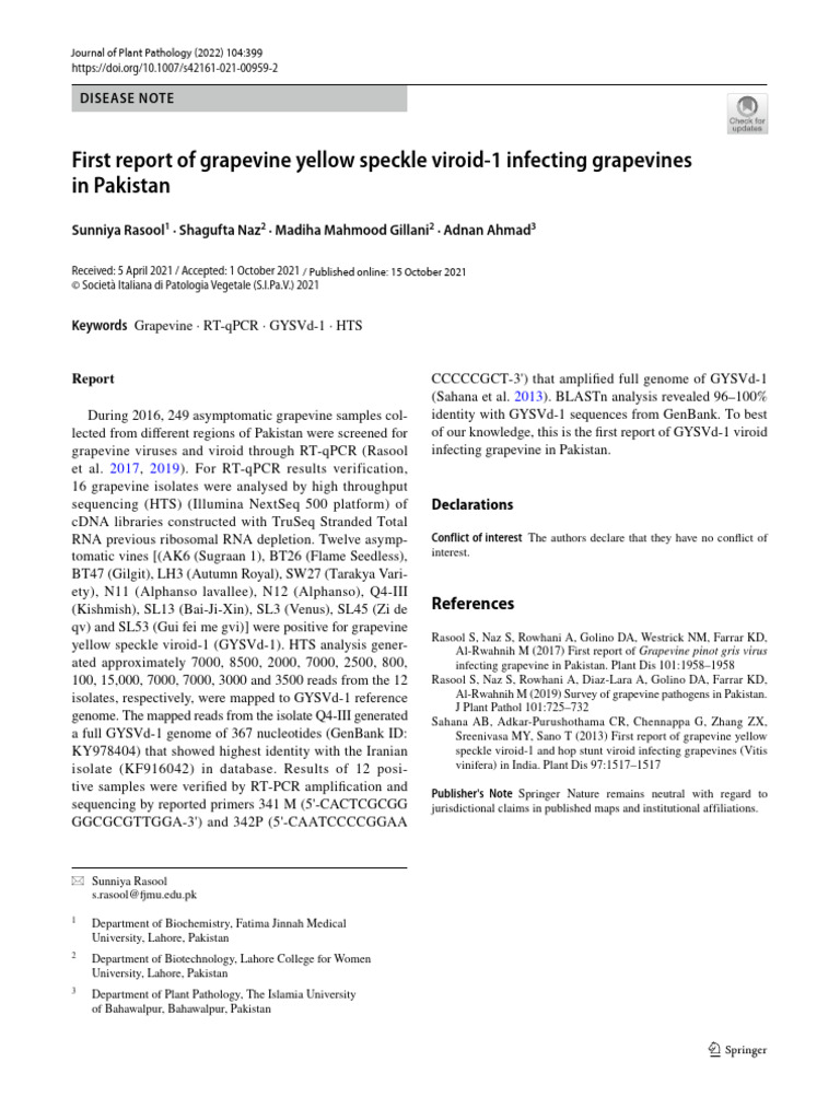 1st Report of Grapevine Virus | PDF | Dna Sequencing | Biotechnology