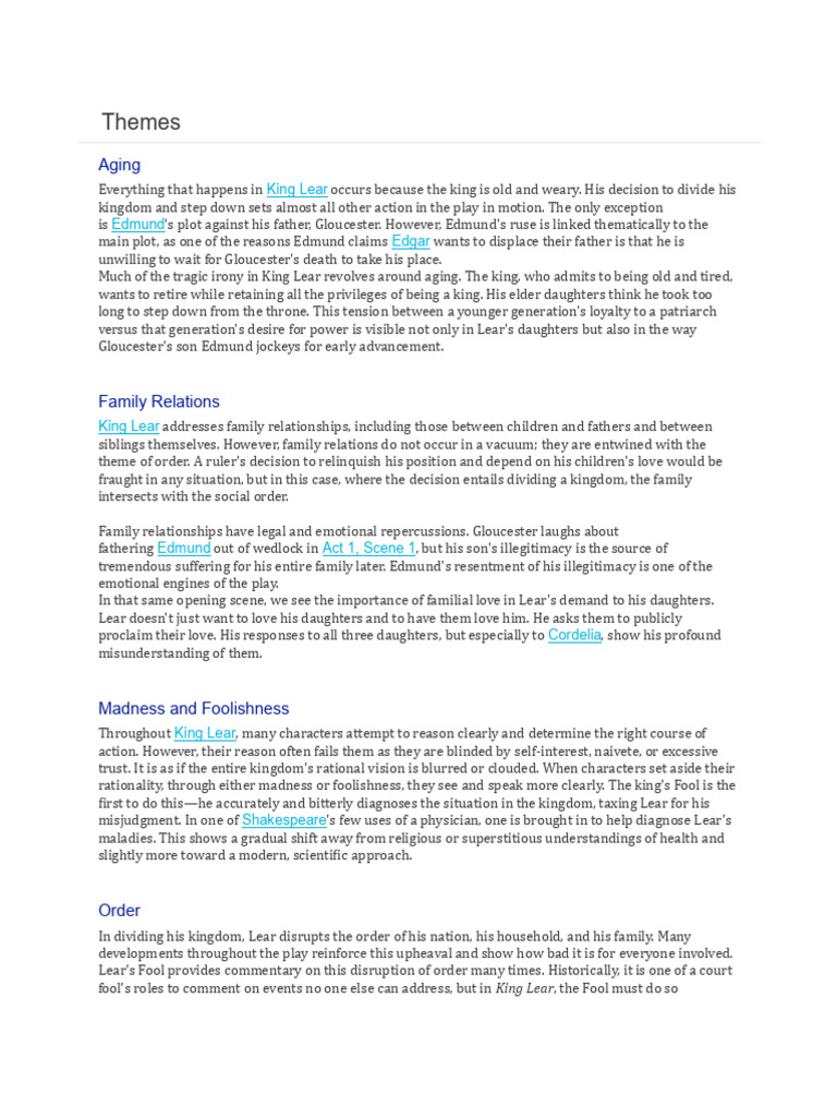 Themes in King Lear Explained | PDF | King Lear