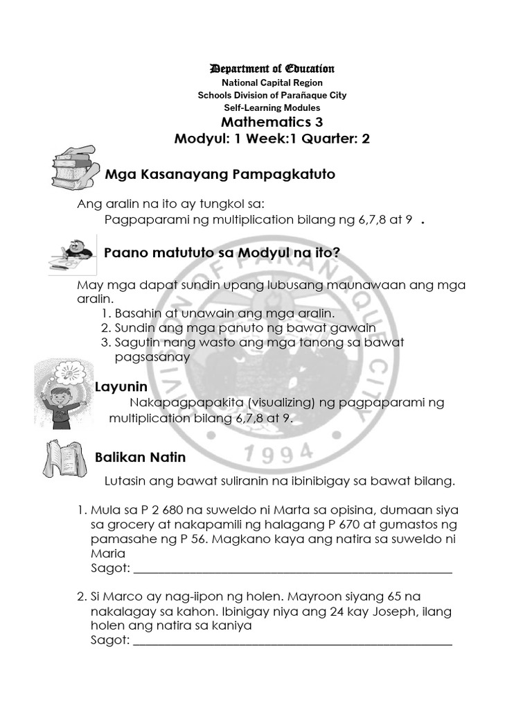 Math3 Q2 Module1 Week1 | PDF