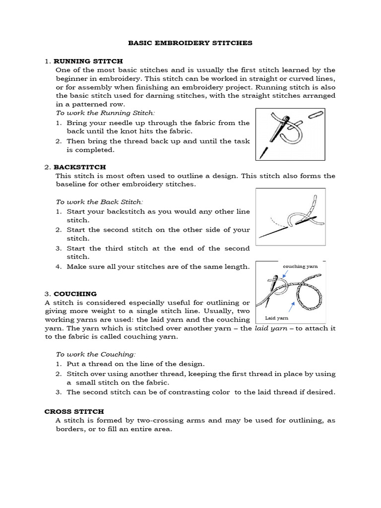 Essential Embroidery Stitches Guide | PDF | Embroidery | Surgical Suture