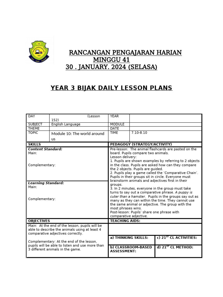 Year 3 & 5 English Lesson Plans | PDF | Teachers | Lesson Plan