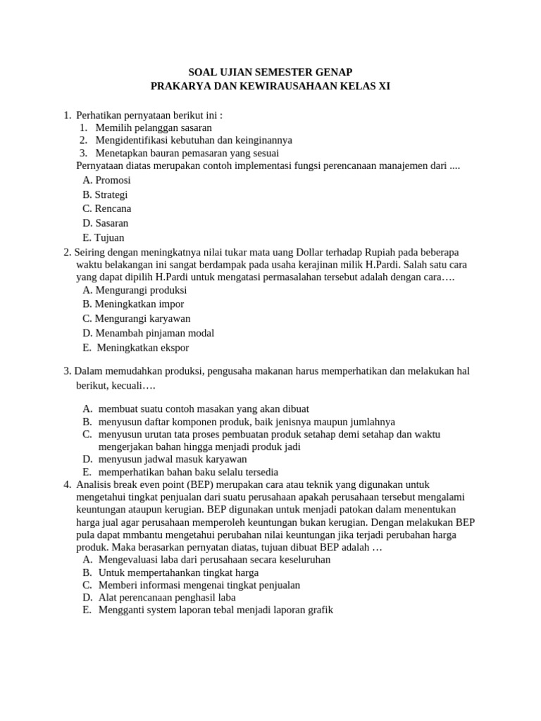 Soal Prakarya Kelas XI | PDF