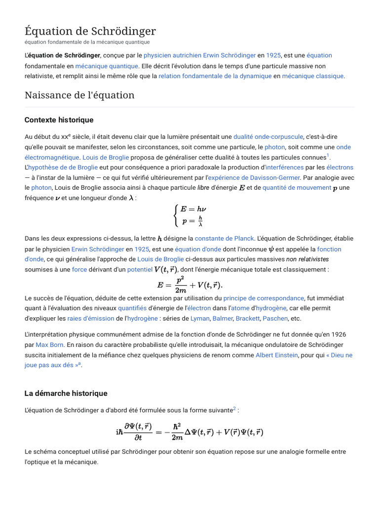 Équation de Schrödinger en Mécanique Quantique | PDF | Équation de ...