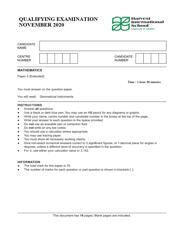 Mathematics Paper 2 Instructions and Questions | PDF | Circle ...