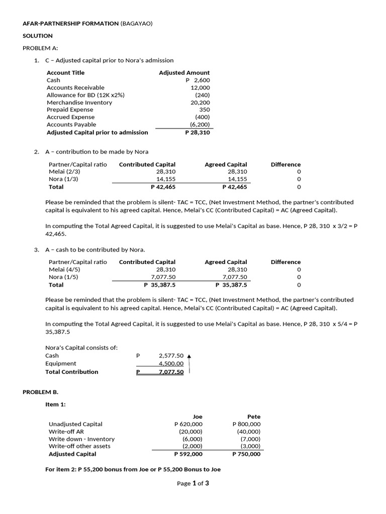 Partnership Capital Contributions Analysis | PDF | Money | Financial ...