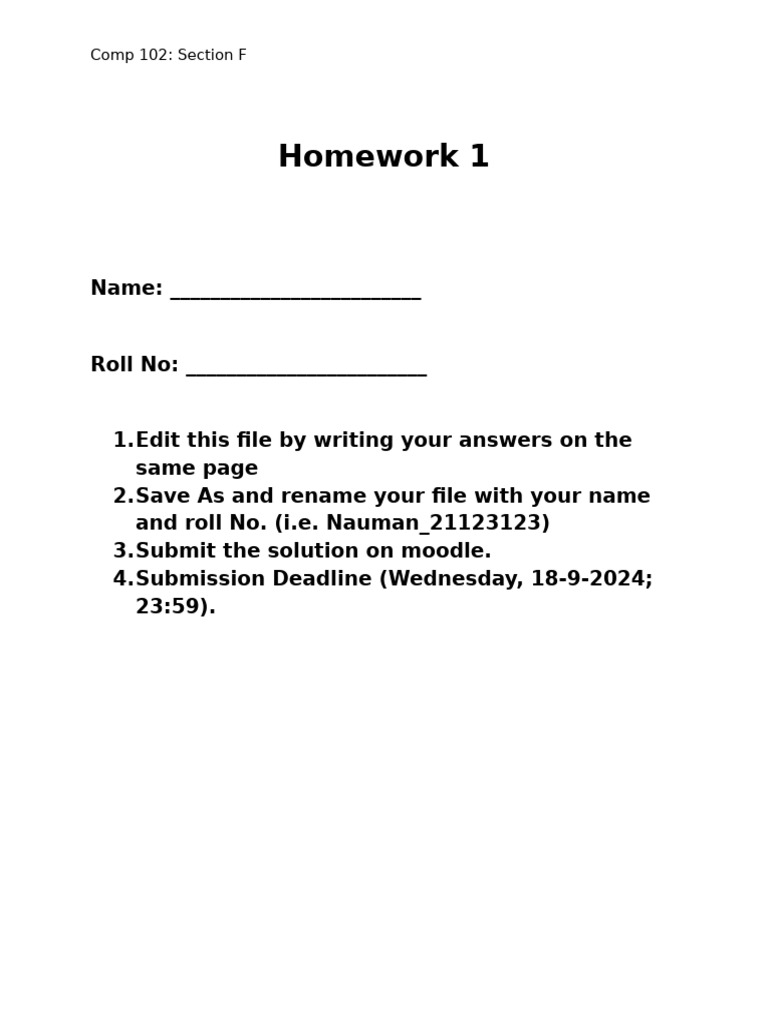Comp 102 Homework 1 Instructions | PDF