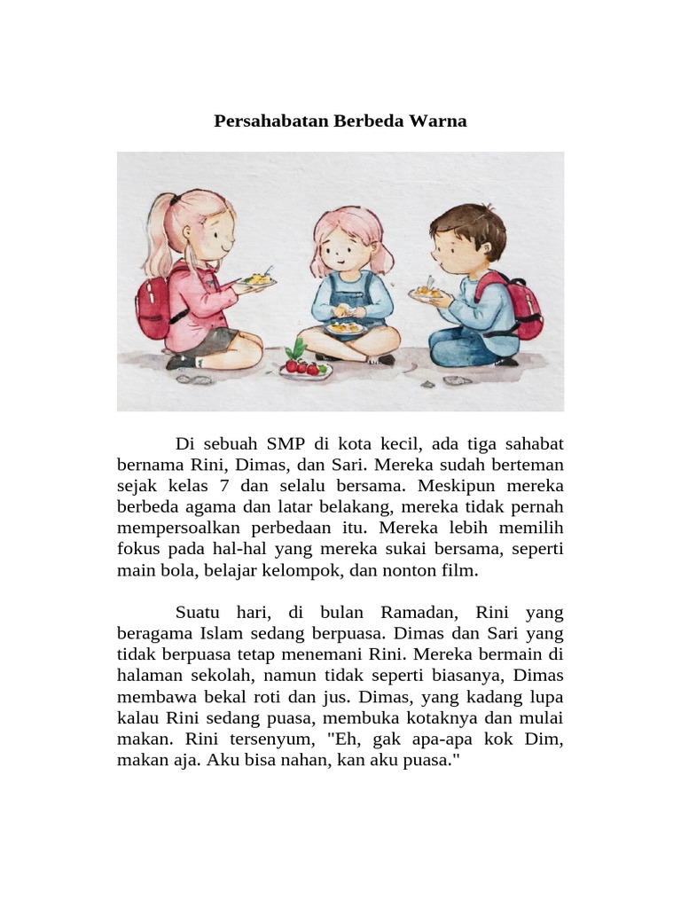 Contoh Cerpen Persahabatan Berbeda Warna PDF