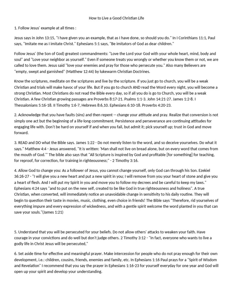 Living a Good Christian Life Guide | PDF | Jesus | Prayer