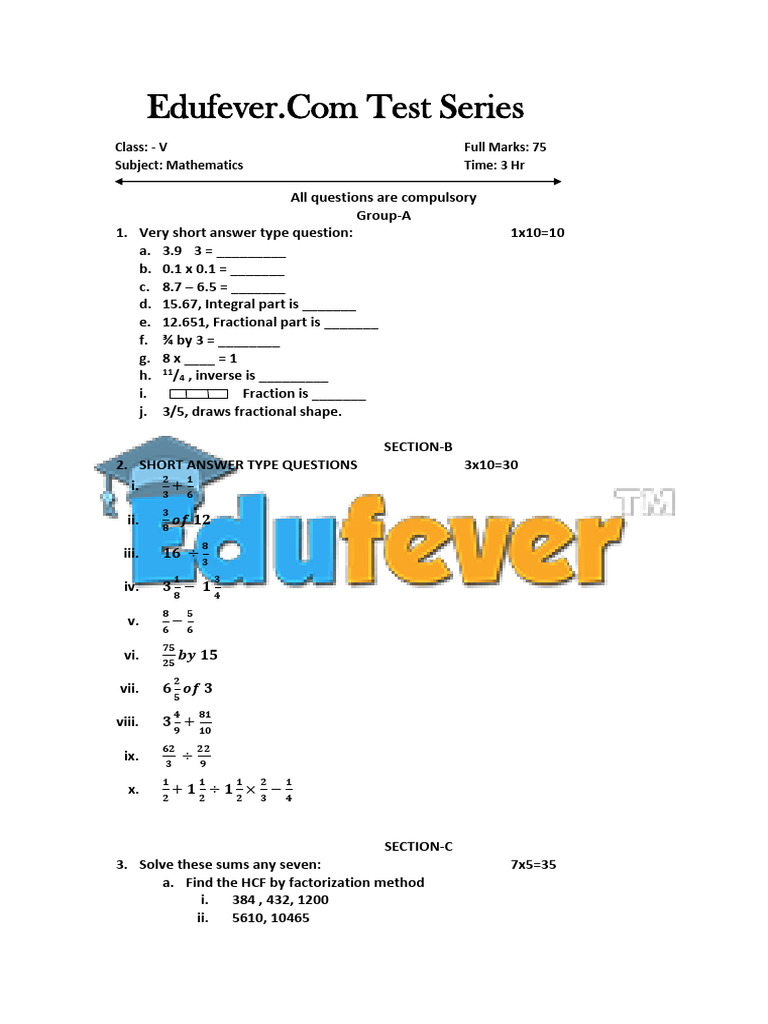 Grade 5 Math Test Series | PDF