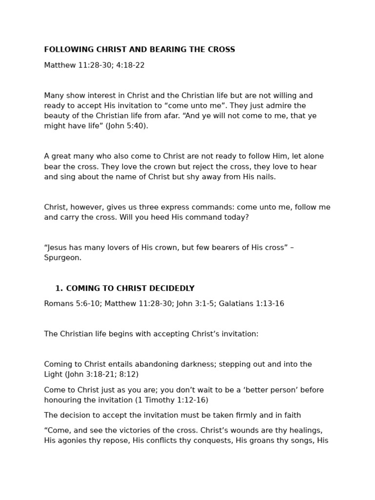 Following Christ: Bearing the Cross | PDF | Disciple (Christianity) | Jesus