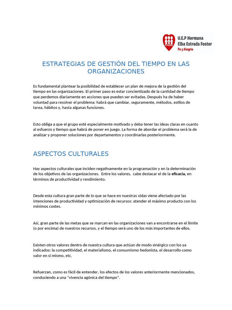 Estrategias de Gestión Del Tiempo en Las Organizaciones | PDF | Gestión ...