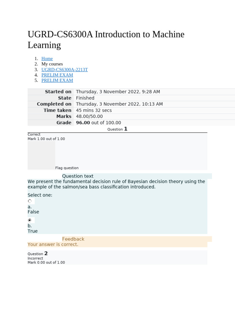 Introduction To Machine Learning - Prelim Exam | PDF | Machine Learning ...