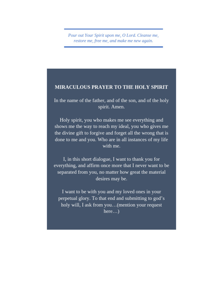 Miraculous Prayer To The Holy Spirit | PDF